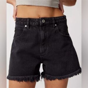 Abrand Jeans Venice Short High Rise Fringe Hem Black Wash Grunge Size 25 Denim